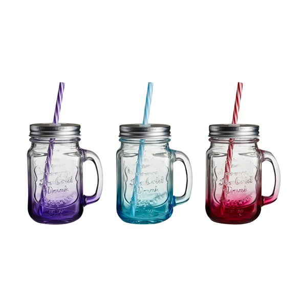 Sada 3 barevných skleniček s brčkem Premier Housewares