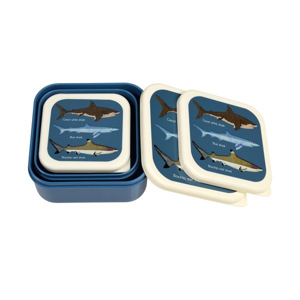 Tmavě modré dětské svačinové boxy v sadě 3 ks Sharks – Rex London-image-4