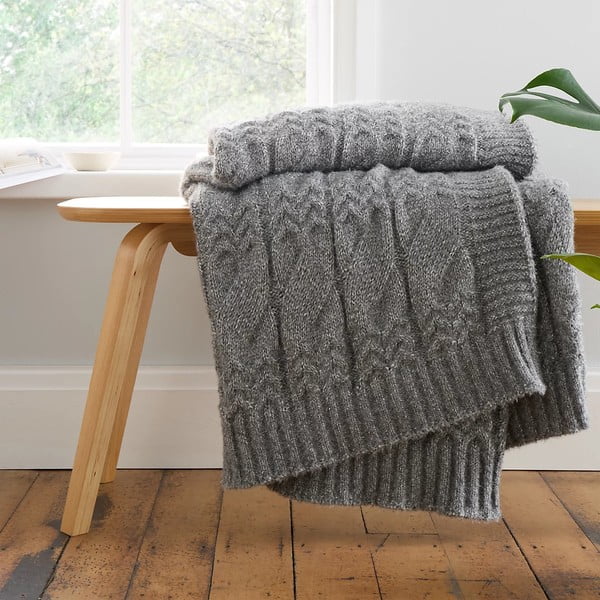 Šedá pletená deka 150x200 cm Cable Knit – Bianca