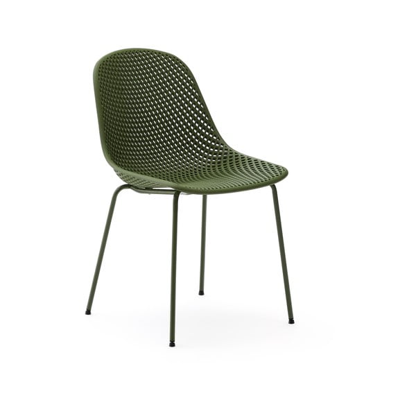 Tmavě zelená kovová zahradní židle Quinby – Kave Home