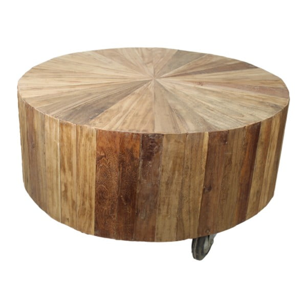 Konferenční stolek  z teakového dřeva na kolečkách HSM collection Sun, ⌀ 80 cm