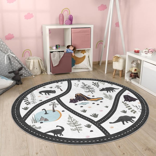 Černobílý pratelný dětský hrací koberec ø120 cm Dino Park – Mila Home-image-3