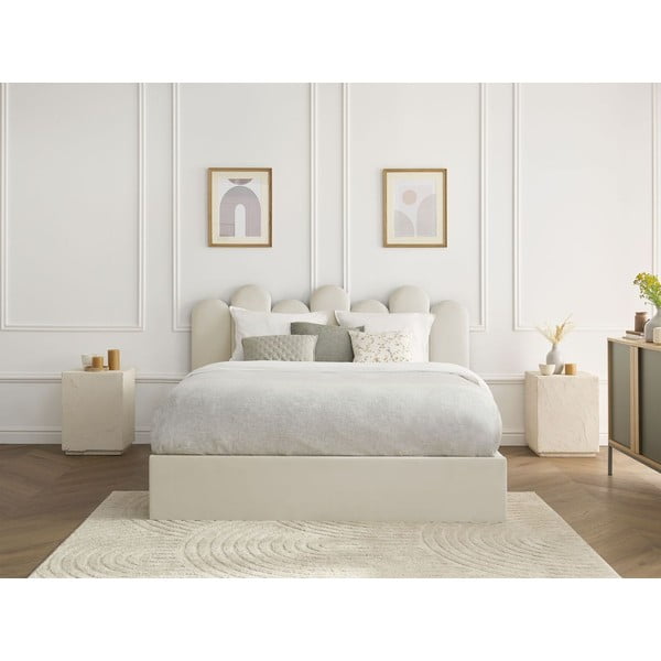 Béžová čalouněná dvoulůžková postel s úložným prostorem s roštem 160x200 cm Badja – Bobochic Paris-image-1