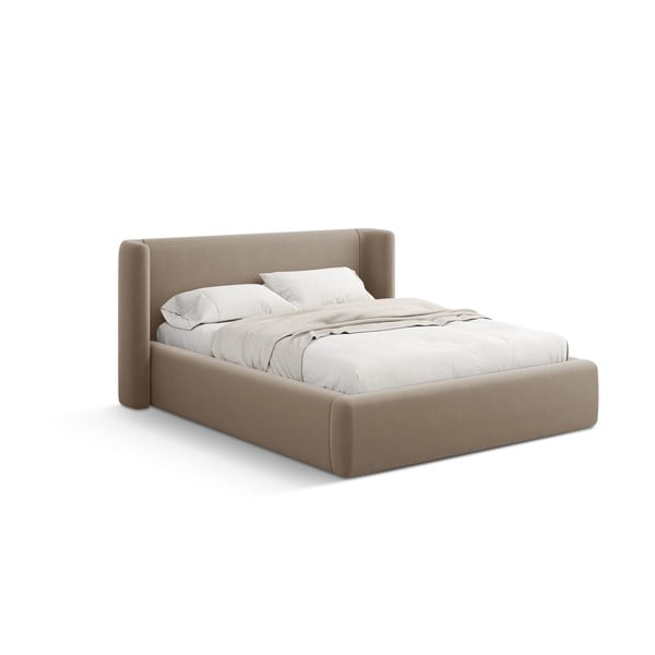 Světle hnědá čalouněná dvoulůžková postel s úložným prostorem s roštem 200x200 cm Jason – Windsor & Co Sofas