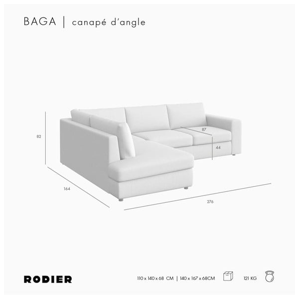 Světle hnědá sametová rohová pohovka (levý roh/do L) Baga – Rodier-image-4