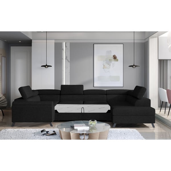 Černá rozkládací/s úložným prostorem rohová pohovka (pravý roh/do "U") Escada – ELTAP-image-1