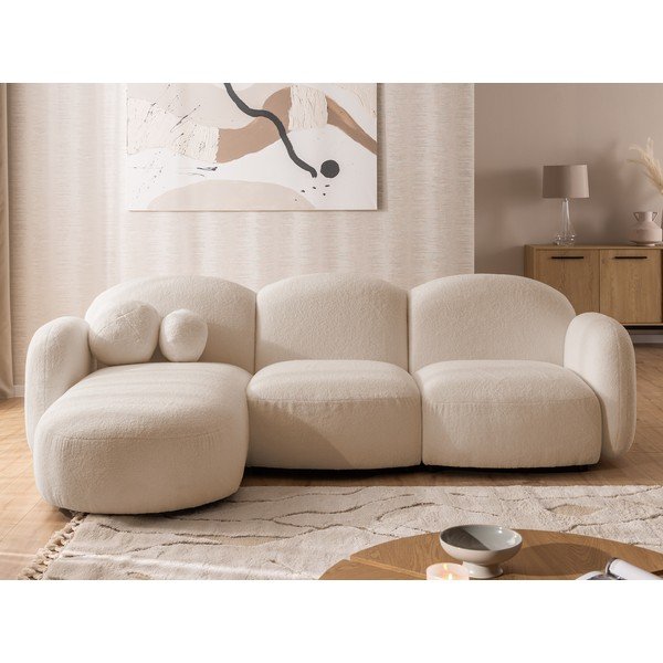 Světle hnědá rohová pohovka z textilie bouclé (levý roh/s lenoškou) Orbit – Ropez-image-1