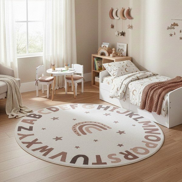 Krémový pratelný dětský koberec ø120 cm Coco 1133 – Ayyildiz Carpets-image-1