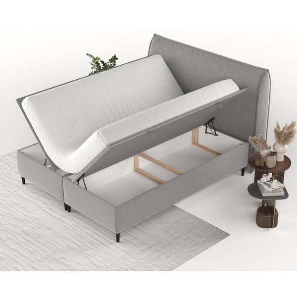 Světle šedá čalouněná dvoulůžková postel s úložným prostorem 160x200 cm Draco – Maison de Rêve-image-3