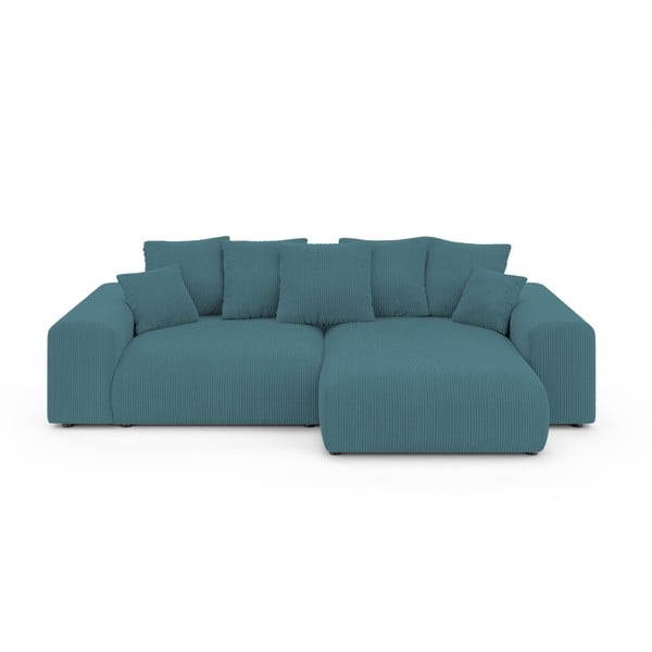 Tyrkysová manšestrová rozkládací/s úložným prostorem rohová pohovka Luma – Ropez