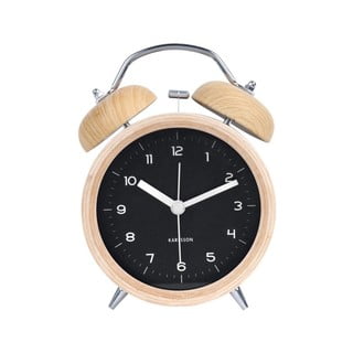 Černý budík v dřevěném dekoru Karlsson Classic Bell, ⌀ 10 cm