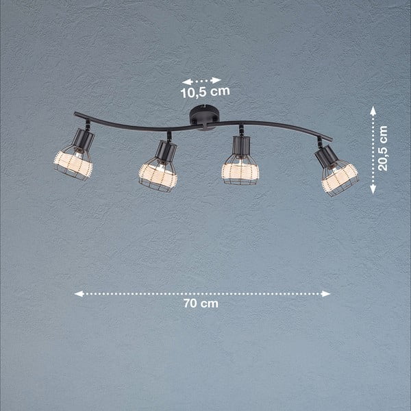 Černé stropní svítidlo s kovovo-ratanovým stínidlem 10,5x70 cm Straw – Fischer & Honsel-image-3