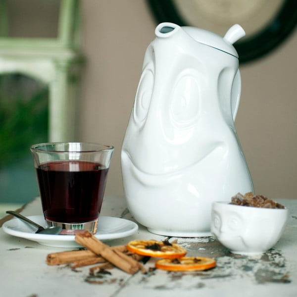 Bílá usměvavá konvice z porcelánu 58products, objem 1200 ml-image-1