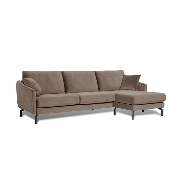 Hnědobéžová sametová rohová pohovka (pravý roh) Magic - Scandic-image-2