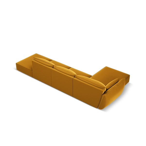 Sametová rohová pohovka v hořčicové barvě (levý roh/s lenoškou) Vanda – Mazzini Sofas-image-3