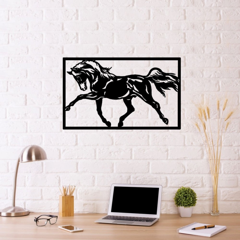 Černá kovová nástěnná dekorace Horse Two, 70 x 50 cm