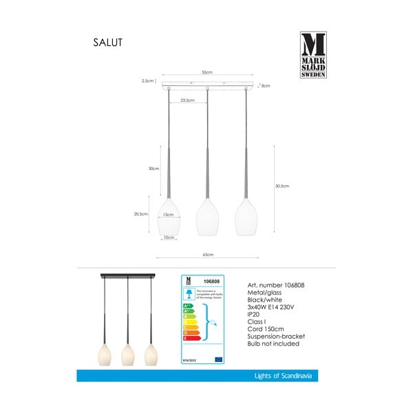 Bílo-černé závěsné svítidlo se skleněným stínidlem Salut – Markslöjd-image-2