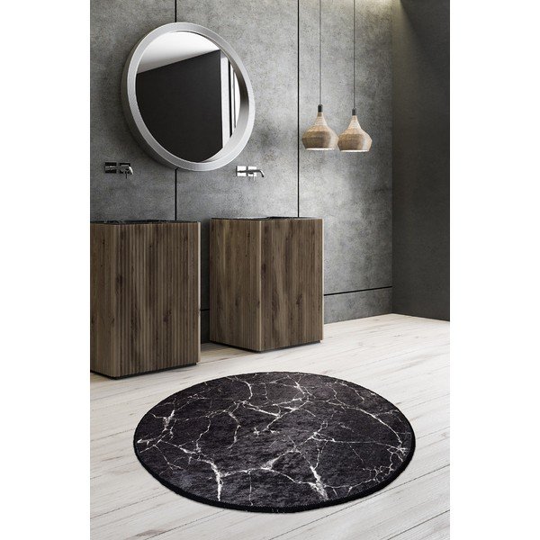 Černá koupelnová předložka ø 100 cm Marble – Foutastic-image-1