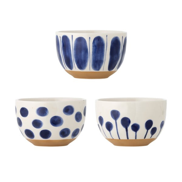 Bílé/modré misky v sadě 3 ks z kameniny 500 ml Linora – Bloomingville