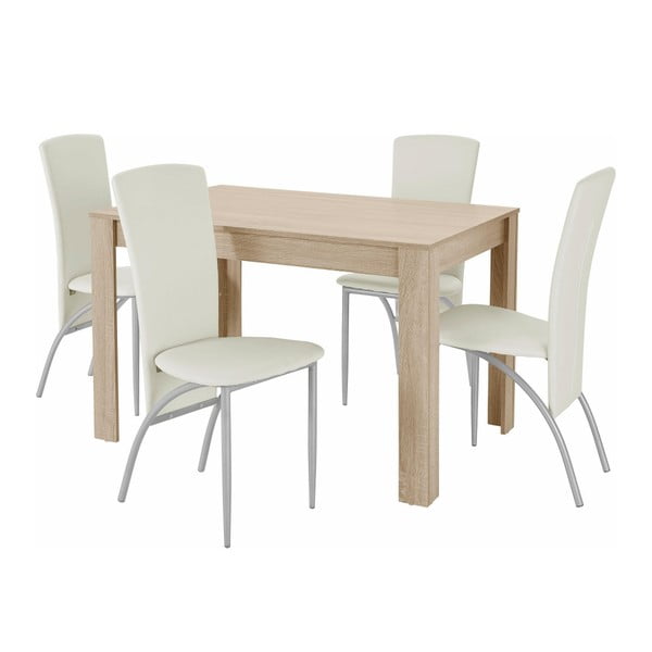 Set jídelního stolu a 4 bílých jídelních židlí Støraa Lori Nevada Oak White