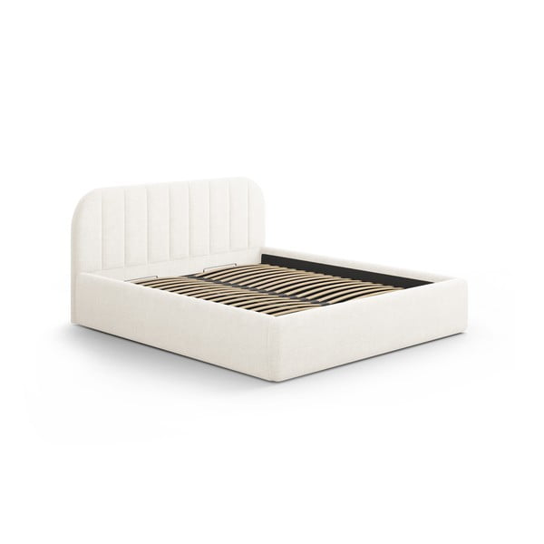 Slonovinová čalouněná dvoulůžková postel s úložným prostorem s roštem 140x200 cm Juno – Windsor & Co Sofas-image-2