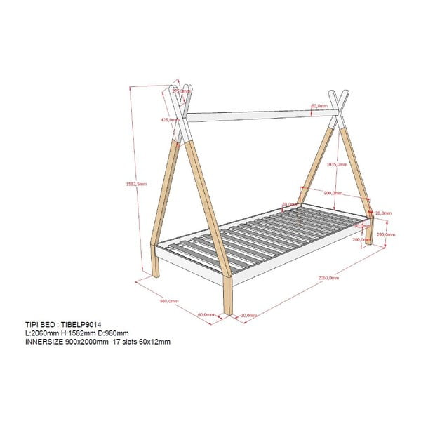 Bílá dětská postel Vipack Tipi, 90 x 200 cm-image-4