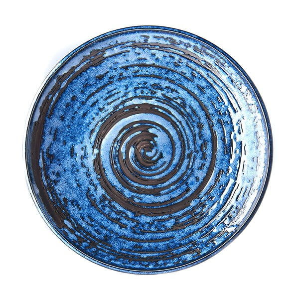 Modrý keramický talíř MIJ Copper Swirl, ø 25 cm