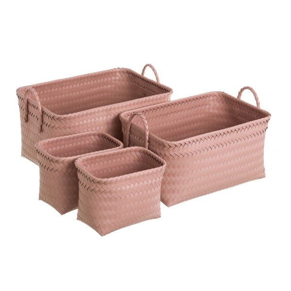 Sada 4 pudrově růžových úložných boxů s úchyty Unimasa Poly
