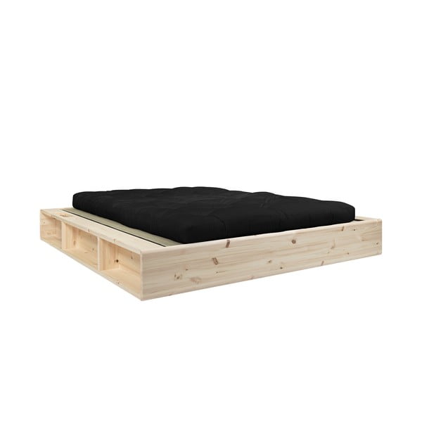 Dvoulůžková postel z masivního dřeva s černým futonem Comfort a tatami Karup Design Ziggy, 160 x 200 cm