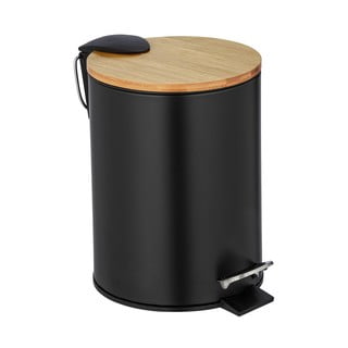 Černý odpadkový koš s bambusovým víkem Wenko Tortona, 3 l