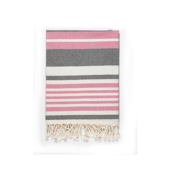 Růžovo-šedá osuška s příměsí bavlny Kate Louise Cotton Collection Line Pink Grey, 100 x 180 cm-image-1