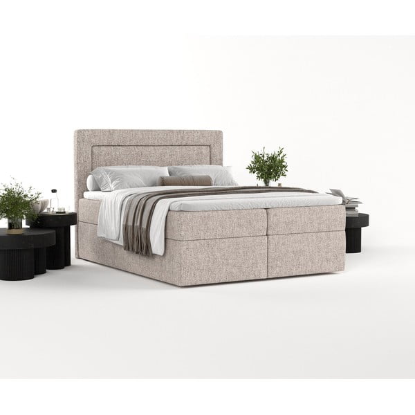 Světle hnědá boxspring postel s úložným prostorem 200x200 cm Imagine – Maison de Rêve-image-2