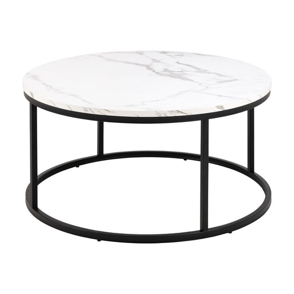 Bílý kulatý konferenční stolek s deskou v dekoru mramoru ø 80 cm Spiro – Actona-image-4