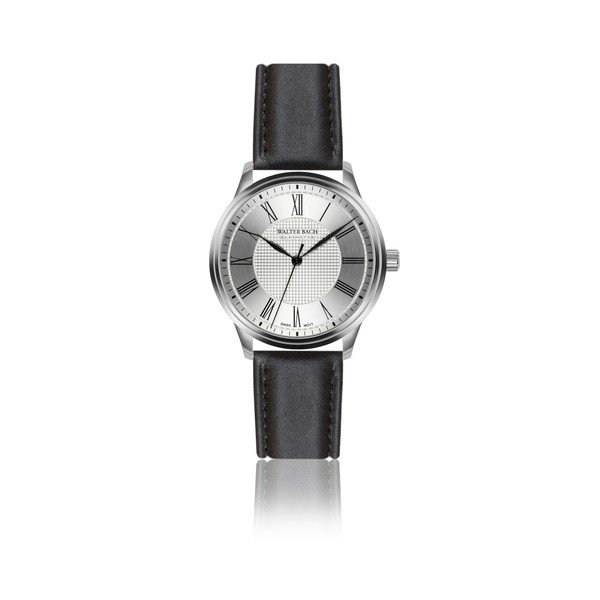 Pánské hodinky s černým páskem z pravé kůže Walter Bach Marrio