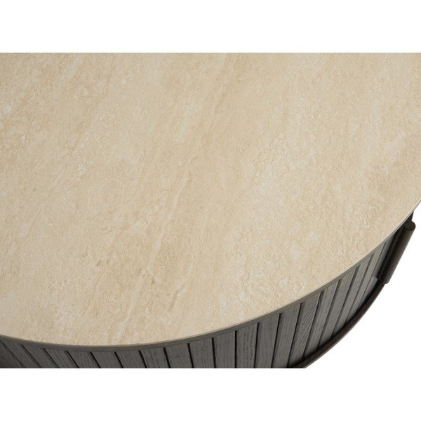 Kulatý konferenční stolek s keramickou deskou v tmavě přírodní barvě ø 85 cm Enna – Unique Furniture-image-3