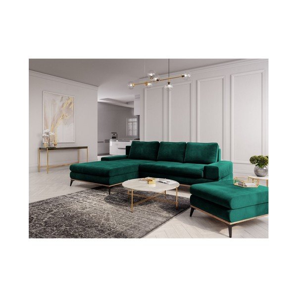 Lahvově zelený puf se sametovým potahem Windsor & Co Sofas Astre-image-4