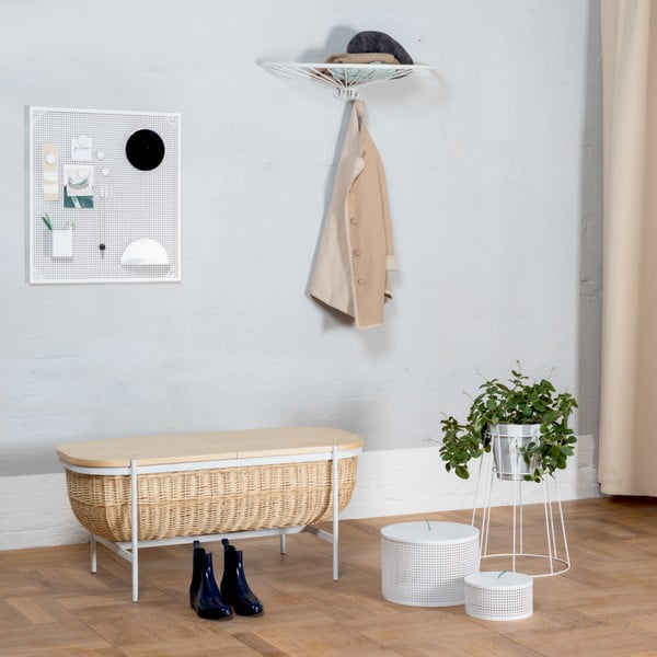 Proutěná lavice s bílou konstrukcí a úložným prostorem OK Design Willow-image-1