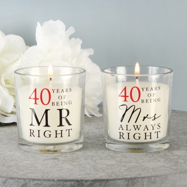 Sada 2 svíček s vůní bavlny k 40. výročí Amore Mr. Right and Mrs. Always Right, 18 hodin hoření