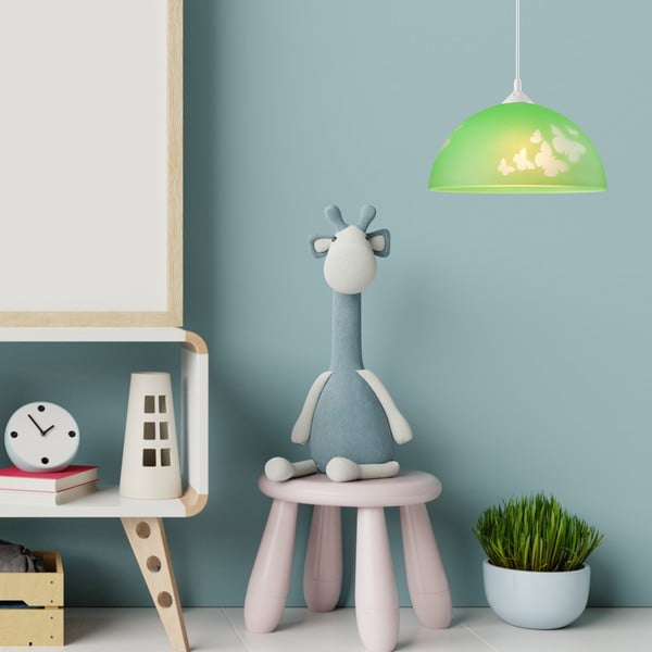 Zelené dětské svítidlo se skleněným stínidlem ø 30 cm Mariposa – LAMKUR-image-3