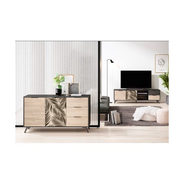 Černá nízká komoda v dekoru dubu 136x81 cm Palmera - Marckeric-image-4