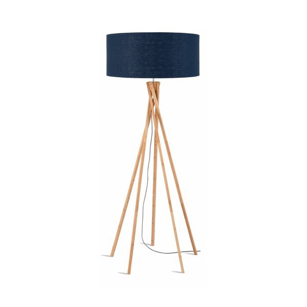 Stojací lampa s modrým stínidlem a konstrukcí z bambusu Good&Mojo Kilimanjaro