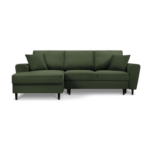 Zelená manšestrová rozkládací/s úložným prostorem rohová pohovka (levý roh/s lenoškou) Kyoto – Cosmopolitan Design