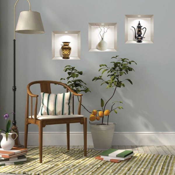 Sada 3 3D samolepek na zeď Ambiance Decorative Objects-image-1