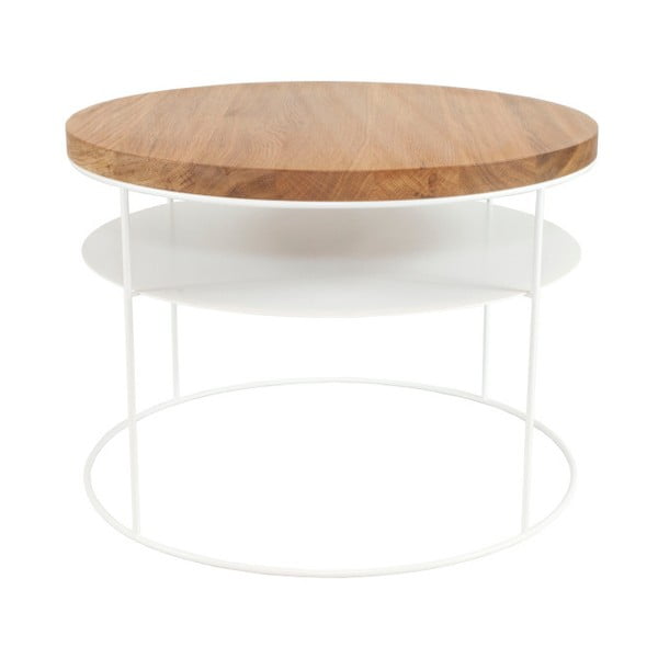 Bílý konferenční stolek s deskou z dubového dřeva take me HOME Nysa, ⌀ 60 cm