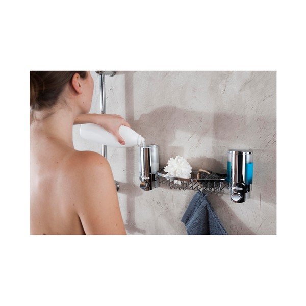 Nástěnný dvojitý dávkovač mýdla s poličkou do sprchy Compactor-image-1