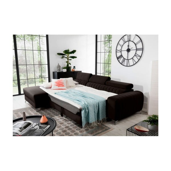 Tmavě hnědá sametová rozkládací/s úložným prostorem rohová pohovka (levý roh/s lenoškou) Grayson – ELTAP-image-4