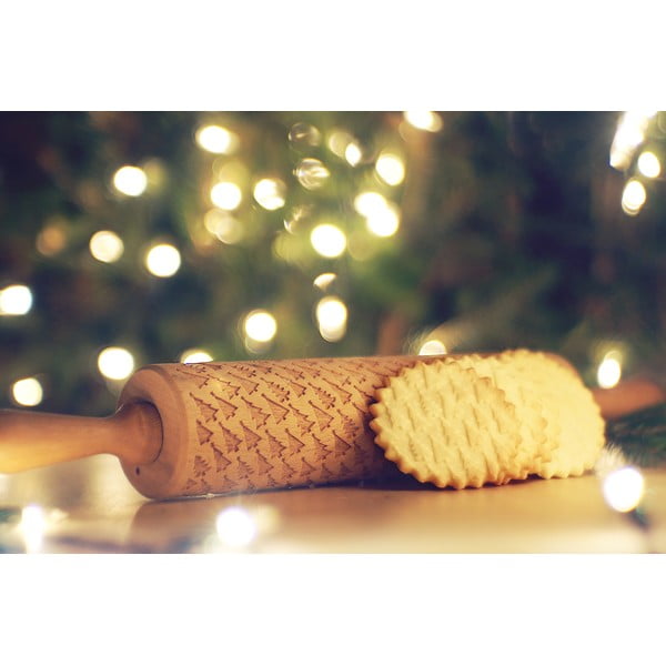 Dřevěný vánoční embosovaný váleček na těsto Valek Trees-image-4