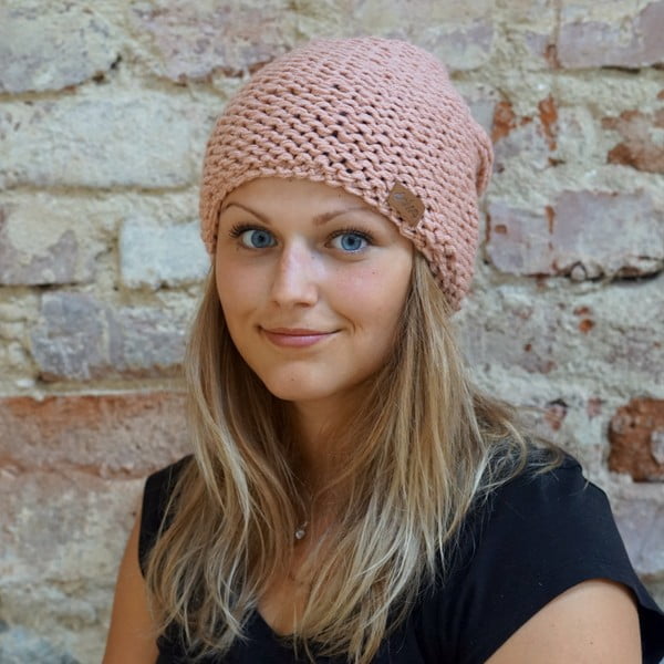 Růžová ručně pletená čepice DOKE Peach-image-1