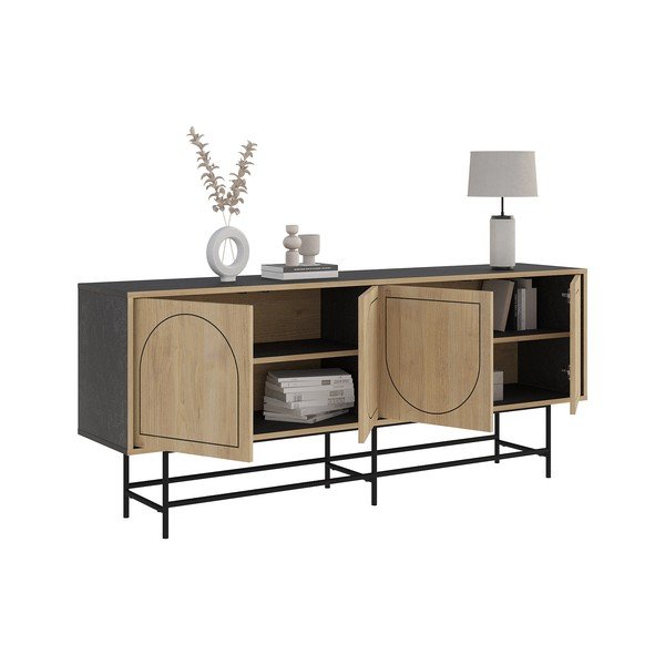 Nízká komoda v dekoru dubu v černo-přírodní barvě 187x77,5 cm Giana – Marckeric-image-4