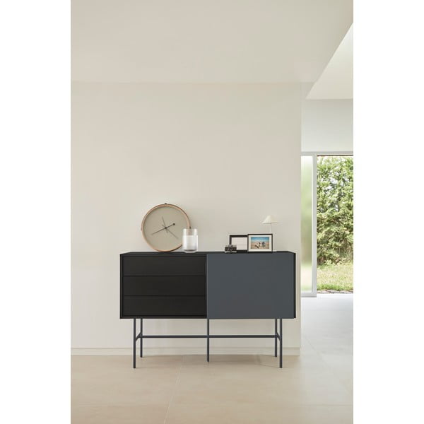 Černá/antracitová nízká komoda s posuvnými dveřmi 140x91 cm Nube – Teulat-image-1